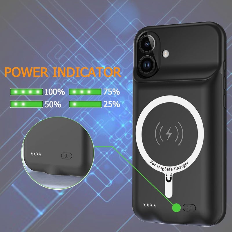 KCKEBLM Battery Case iPhone 16 Plus, Upgraded 12000mAh Rechargeable Portable Extended Battery Pack Supported Qi Wireless Charging Case Compatible with iPhone 16 Plus (6.7 inch) Charger Case Power Bank (Black) - Image 4